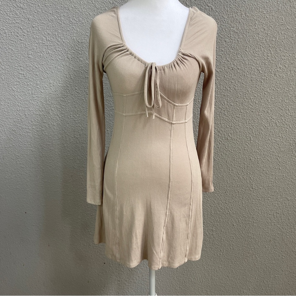 Chic Tan Long Sleeve Mini Dress